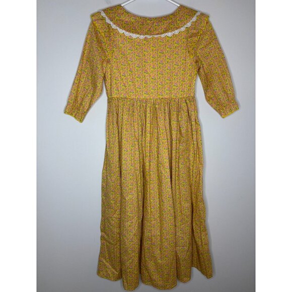 RELIBEAUTY NEW Yellow Floral Long Slv Dress Prairie Girls 150 (12) Lace Bonnet - Picture 7 of 11